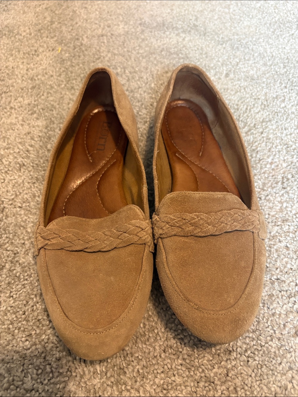 Born Braided Suede Loafers - Tan